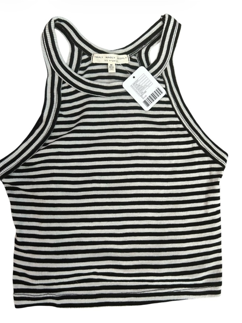 Urban Outfitters Truly Madly Deeply Ribbed Crop Striped Racerback Tank Sz M NWT